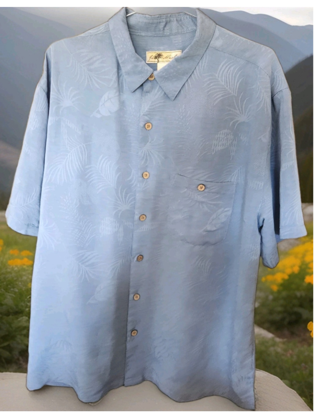 Joe Marlin Mens Hawaiian Shirt XL Short Sleeve Button Up Pocket Blue Tropical